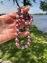 Load image into Gallery viewer, Purple Edison Baroque Pearl Necklace, GV Marine Clasp, 17.5&quot;
