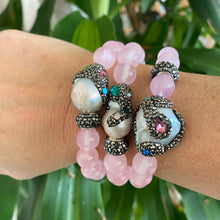 Cargar imagen en el visor de la galería, Vibrant &amp; Colorful Jade Bracelet &amp; Sparkly Rhinestones Pave Baroque Pearl Stretchy Bracelets
