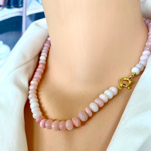 Shaded Pink Opal Candy Necklace, 18.5"inches, Gold Vermeil Plated Sterling Silver Marine Closure