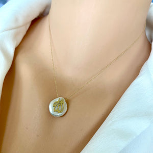Copy of Solid Gold 18K Coin Pearl Allah Pendant, 16"Inches Long