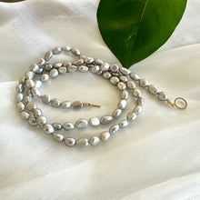 Load image into Gallery viewer, Grey Nugget Pearl Necklace, 14K GF, 28&quot; – Handmade in Canada
