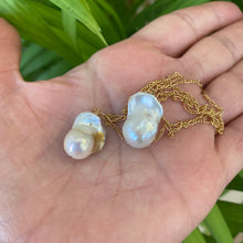 Load image into Gallery viewer, Baroque Pearl Drop Necklace, Gold Filled Lariat Necklace, Figaro Chain Y Necklace
