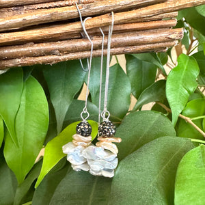 Gray & Peachy Petal Pearl Threaders, Silver