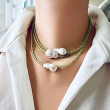 Load image into Gallery viewer, Peridot &amp; Baroque Pearl Necklace, 14K GF, 15&quot;- 17.5&quot;
