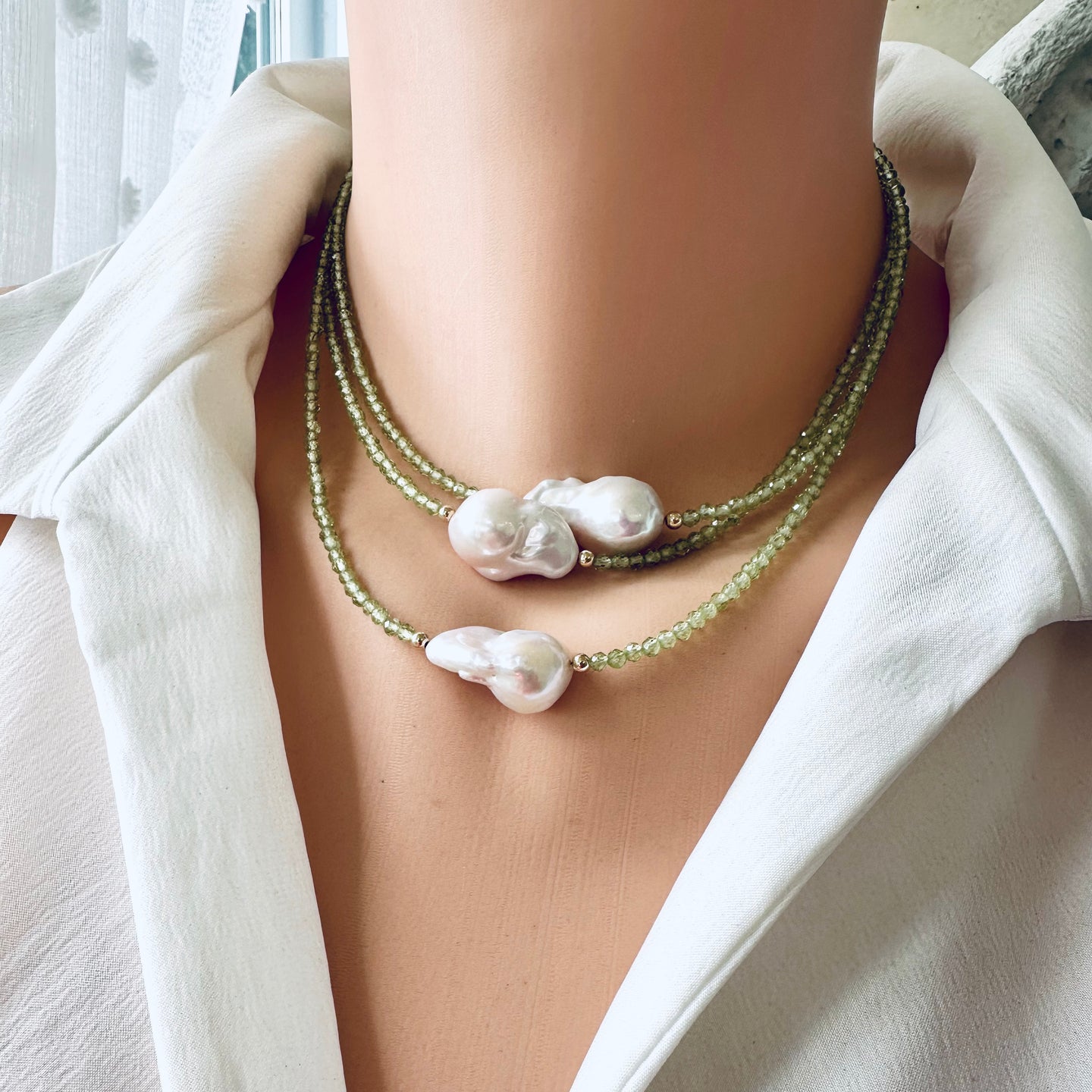 Peridot Baroque Pearl Necklace Peridot Jewelry August Birthstone Loulia Pearl Jewelry