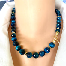 Lade das Bild in den Galerie-Viewer, Hand Knotted Blue Black Tiger&#39;s Eye Candy Necklace w Gold Vermeil, 18.5&quot;inches
