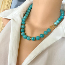 Cargar imagen en el visor de la galería, Chunky Blue Amazonite Gumball Candy Necklace, Gold, 20&quot; – Handmade in Canada
