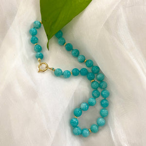 Chunky Blue Amazonite Gumball Candy Necklace, Gold, 20" – Handmade in Canada