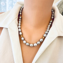 Load image into Gallery viewer, Grey Pearl Necklace with GV Details, 19.5&quot; – Handmade in Canada
