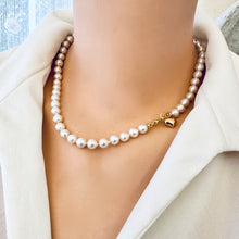 Charger l&#39;image dans la galerie, Classic White Pearl Necklace 7-8 mm, GV Heart Charm, 18&quot;– Handmade in Canada
