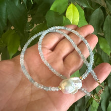 Charger l&#39;image dans la galerie, Aquamarine &amp; Baroque Pearl Necklace, 14K GF, 17.5&quot; – Handmade in Canada
