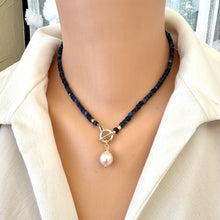 Lade das Bild in den Galerie-Viewer, Denim Blue Sodalite Choker Necklace &amp; Pearl Charm, GP, 16&quot;

