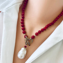 Lade das Bild in den Galerie-Viewer, Red Bamboo Coral &amp; White Baroque Pearl Necklace, Gold Filled &amp; Gold Bronze, 18.5&quot;in
