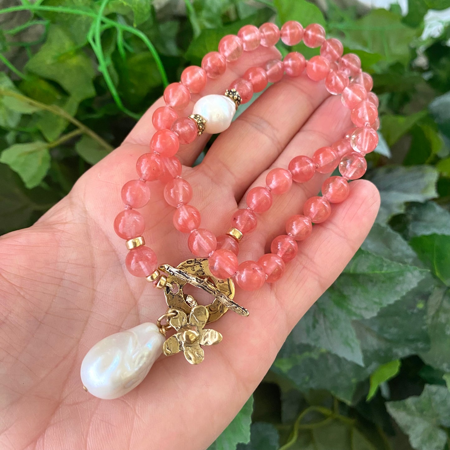 LIVE #4 - Cherry Quartz & Baroque Pearls Necklace