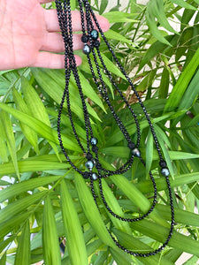 2 Black Spinel and Tahitian Baroque Pearls Long Beaded Necklaces, in 41" and 44"inches 