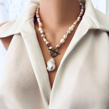 Load image into Gallery viewer, Pastel Pearl Necklace &amp; White Baroque Pearl Pendant, Gold Bronze, 19.5&quot; – Handmade in Canada
