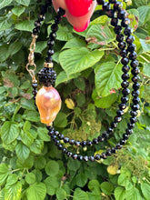 Load image into Gallery viewer, Festive Black Spinel &amp; Golden Pink Baroque Pearl Necklace, 14K GF, 17.5&quot;
