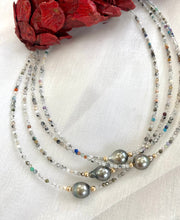 Load image into Gallery viewer, Natural Mix Stones Gemstone Multi Color Beaded Necklace with Tahitian Pearl, Gold Filled Details, 16.5&quot;in
