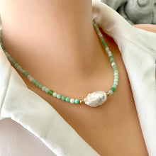 Carica l&#39;immagine nel visualizzatore di Gallery, Chrysoprase Necklace with Freshwater Baroque Pearl, Gold Filled Details, 17.5&quot;inches
