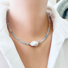 Charger l&#39;image dans la galerie, Aquamarine &amp; Baroque Pearl Necklace, 14K GF, 17.5&quot; – Handmade in Canada
