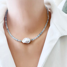 Charger l&#39;image dans la galerie, Aquamarine and Baroque Pearl Beaded Necklace, Gold Filled, March Birthstone, 16&quot;inches
