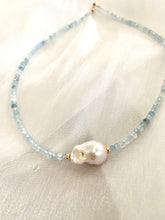 Lade das Bild in den Galerie-Viewer, Aquamarine and Baroque Pearl Beaded Necklace, Gold Filled, March Birthstone, 16&quot;inches

