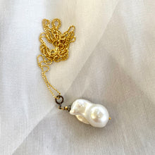 Load image into Gallery viewer, Single Baroque Pearl &amp; Diamonds pendant Necklace, Vermeil Ball Chain, 35&quot;inches
