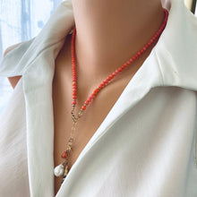 Lade das Bild in den Galerie-Viewer, Pink Bamboo Coral Necklace with a Tiny Gold filled Starfish, Pearl and Shell Pendant 18.5&quot;or20.5&quot;in

