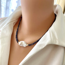 Charger l&#39;image dans la galerie, Denim Blue Iolite and Baroque Pearl Beaded Necklace, Gold Filled Details, 18&quot;inches
