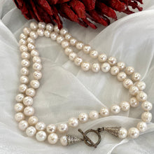 Load image into Gallery viewer, Hand Knotted Freshwater Pearls Chunky Necklace, Oxidized Sterling Silver, 34&quot;inches
