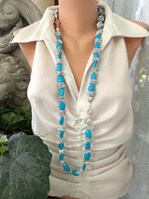 Load image into Gallery viewer, Chunky Turquoise and Silver Grey Keshi Pearl Necklace, Silver, 19.5&quot; or 22&quot;
