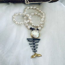 Load image into Gallery viewer, Small White Baroque Pearl Necklace, Removable Fishbone Pendant, 17.5&quot;
