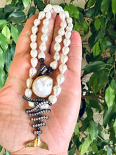 Load image into Gallery viewer, Small White Baroque Pearl Necklace, Removable Fishbone Pendant, 17.5&quot;

