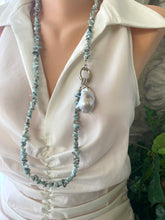 Lade das Bild in den Galerie-Viewer, Long Larimar Necklace with an Extra Large Fresh Water Baroque Pearl Pendant
