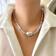 Charger l&#39;image dans la galerie, Blue Lace Agate &amp; Baroque Pearl Necklace, Sterling Silver, 18&quot;inches
