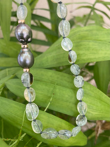 Prehnite & Tahitian Baroque Pearl Candy Necklace, 14K GF, 19" – Handmade in Canada