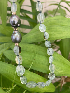 Soft Green Prehnite Beads and Tahitian Baroque Pearl Candy Necklace, Gold Filled, 19"inches