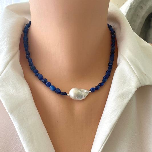 Blue Kyanite & Baroque Pearl Necklace