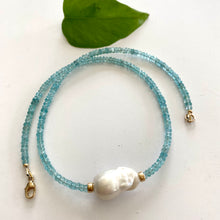Cargar imagen en el visor de la galería, Blue Apatite and Baroque Pearl Beaded Necklace, Gold Filled, 18&quot;inches
