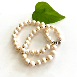 Off-White Pearl Choker Necklace, Sterling Silver, 16.5"inches