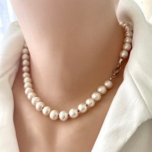 Off-White Pearl Choker Necklace, Silver