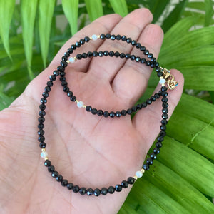 Black Spinel & Pearls Choker Necklace, 14K GF, 15.5" or 18" – Handmade in Canada