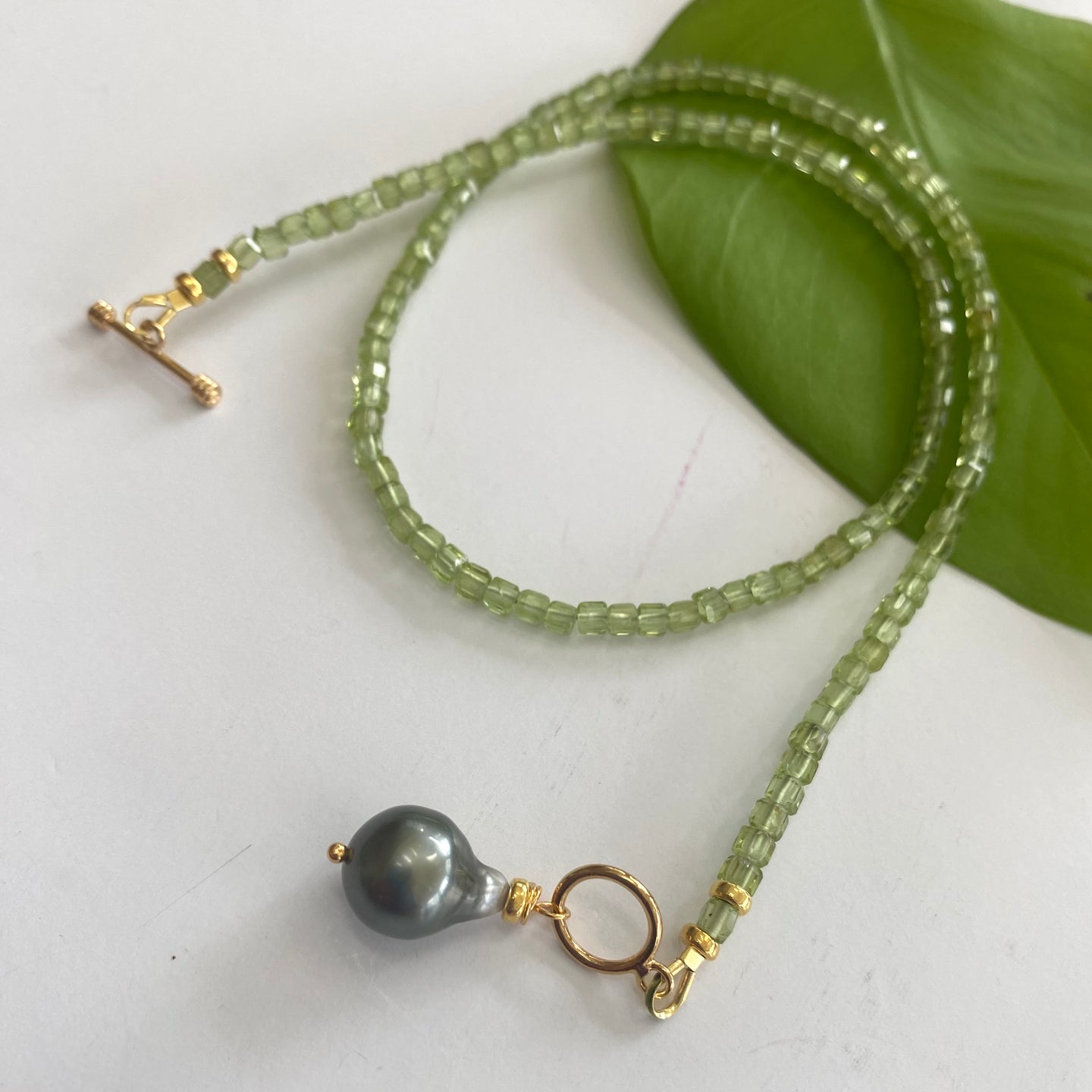 Peridot Toggle Necklace & Tahitian Baroque Pearl Pendant, Gold Vermeil, 16.5