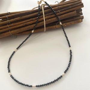Black Spinel & Freshwater Pearls Choker Necklace, Gold Filled, Minimalist Jewelry, 15.5" or 18"In