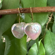 Load image into Gallery viewer, Heart-shaped freshwater pearl drop earrings, featuring 20mm pearls on gold vermeil-plated silver earring wires, perfect for bridal or romantic occasions.
