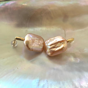Boucles d'oreilles pendantes rectangulaires surdimensionnées en perles de couleur pêche dorée, GV