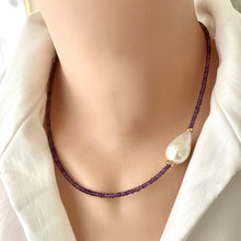 Charger l&#39;image dans la galerie, Delicate Purple Amethyst &amp; Baroque Pearl Necklace, February Birthstone, Gold Filled, 18&quot;inches
