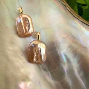 Boucles d'oreilles pendantes rectangulaires surdimensionnées en perles de couleur pêche dorée, GV