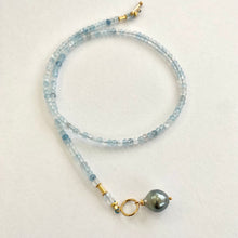 Charger l&#39;image dans la galerie, Aquamarine Toggle Necklace &amp; Tahitian Baroque Pearl Pendant, GV, 16.5&quot; – Handmade in Canada
