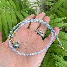 Charger l&#39;image dans la galerie, Aquamarine Toggle Necklace &amp; Tahitian Baroque Pearl Pendant, GV, 16.5&quot; – Handmade in Canada
